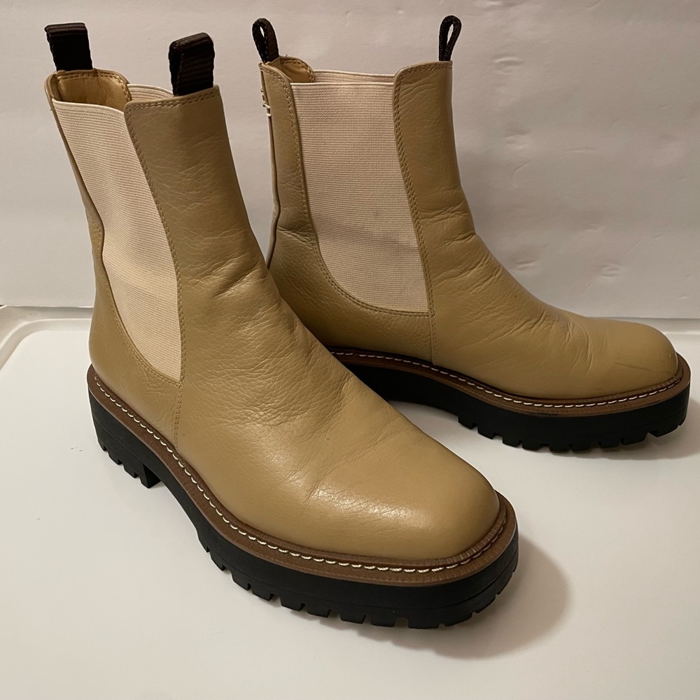 Sam Edelman Genuine Leather Tan Slip On Chelsea Boot Chunky Rubber Sole